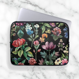 Vintage Botanical Elegance Black Laptop Fodral