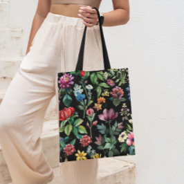 Vintage Botanical Elegance Black Tygkasse