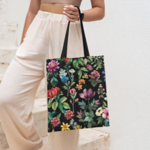 Vintage Botanical Elegance Black Tygkasse