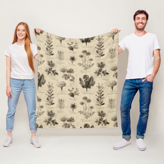 Vintage Botanical Floral Pattern (11) Fleecefilt (På plats)