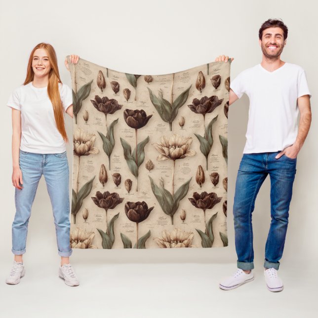 Vintage Botanical Floral Pattern (6) Fleecefilt (På plats)