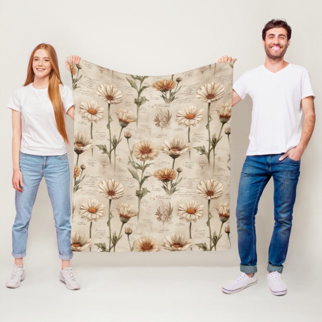 Vintage Botanical Floral Pattern (8) Fleecefilt (På plats)