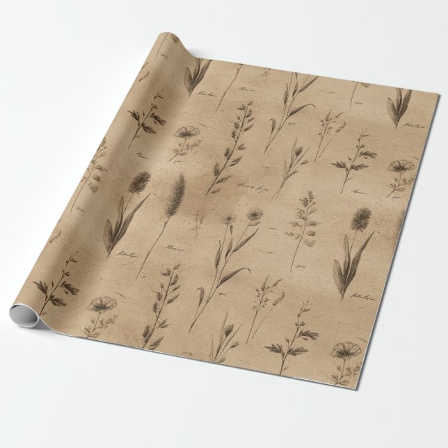 Vintage Botanical Floral Pattern (9) Presentpapper (Utrullad)