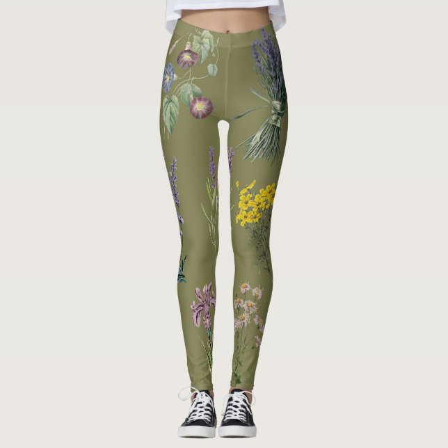 Vintage Botanical Garden Print, Garden Nostalgia Leggings (Framsida)