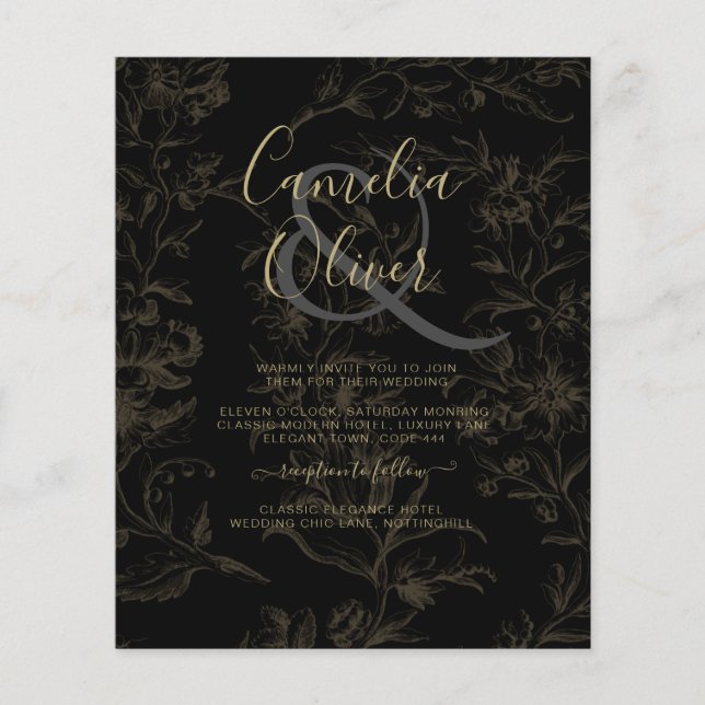 Vintage BOTANICAL GULD bröllopsinbjudan Flygblad (Framsidan)