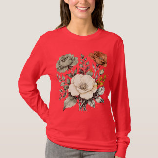 Vintage Botanical Harmony – Elegant Floral Composi T Shirt
