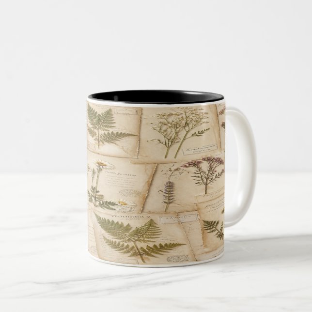 Vintage Botanical Herbarium Pattern Två-Tonad Mugg (Framsida höger)