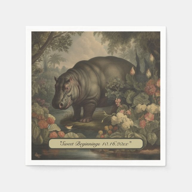 Vintage Botanical Hippo, anpassade Pappersservett (Framsidan)