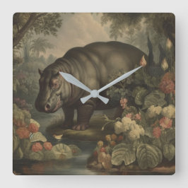 Vintage Botanical Hippo Fyrkantig Klocka