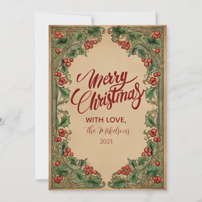 Vintage Botanical Holiday Julkort (Framsida)