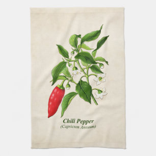 Vintage Botanical Illustration, Chili Pepper Kökshandduk