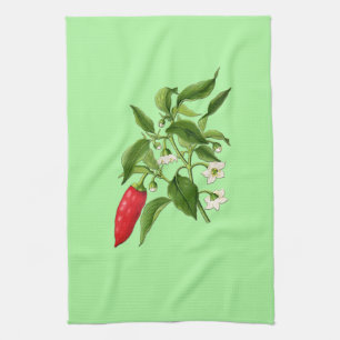 Vintage Botanical Illustration, Chili Pepper Kökshandduk
