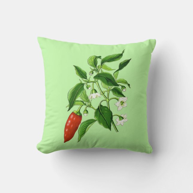 Vintage Botanical Illustration, Chili Pepper Kudde (Framsida)