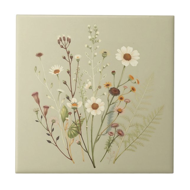 Vintage Botanical of Wildblommor and Ferns Kakelplatta (Framsidan)
