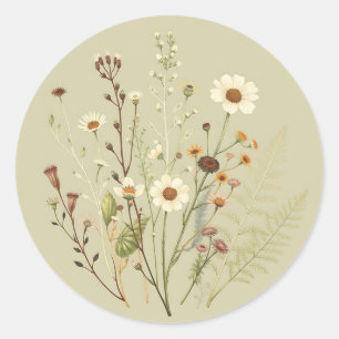 Vintage Botanical of Wildblommor and Ferns Runt Klistermärke