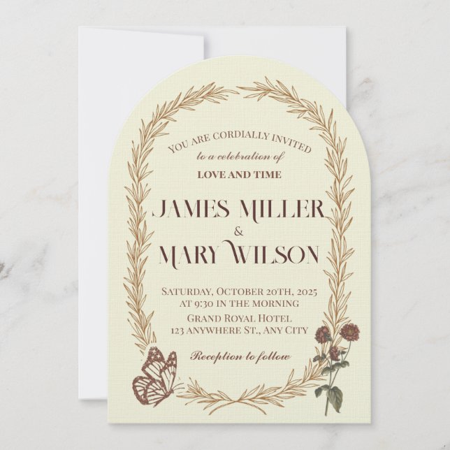 Vintage Botanical Oval Wedding Invite Inbjudningar (Framsida)