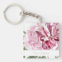 VINTAGE BOTANICAL ROSA PEONY ACRYLIC KEYCHAIN