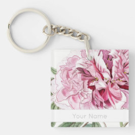 VINTAGE BOTANICAL ROSA PEONY ACRYLIC KEYCHAIN