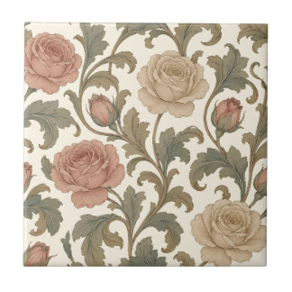Vintage Botanical Rose Kakelplatta