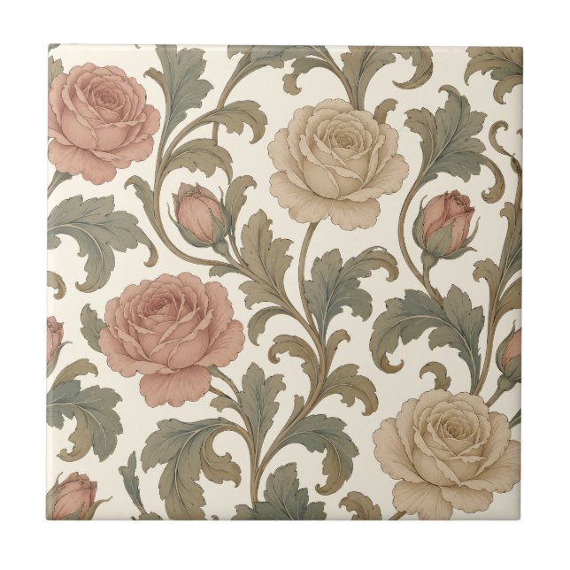 Vintage Botanical Rose Kakelplatta (Framsidan)