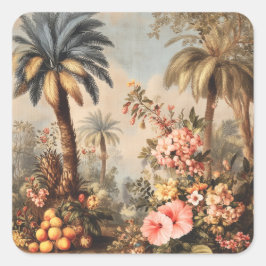 Vintage Botanical Scene with Palms Fyrkantigt Klistermärke
