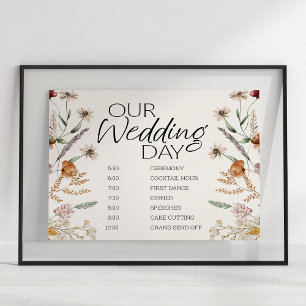 Vintage Botanical Tiny Blommigt Bröllop Schedule Poster
