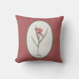 Vintage Botanical Tulip Cameo Ditt namn på baksida Kudde