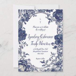 Vintage Botanical Wedding Invitation in Blue Inbjudningar
