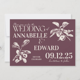 Vintage Botanical Wedding Plum Burgundy Inbjudningar