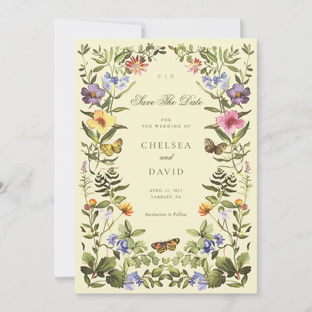Vintage Botanical WildblomBoho Spara datum Inbjudningar (Framsida)