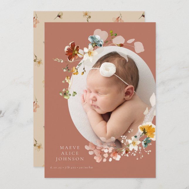 Vintage Botanical Wildbloms födelsemeddelande Inbjudningar (Fram/baksida)