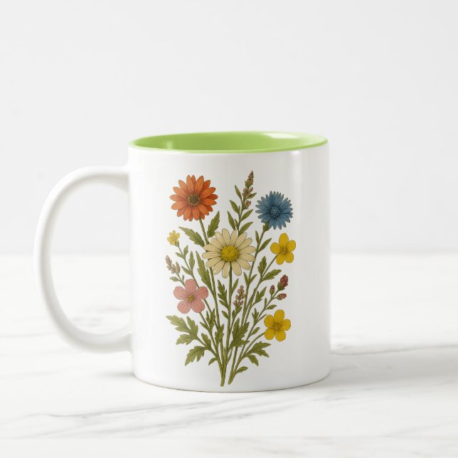 Vintage Botanical Wildflowers-mugg Två-Tonad Mugg (Vänster)