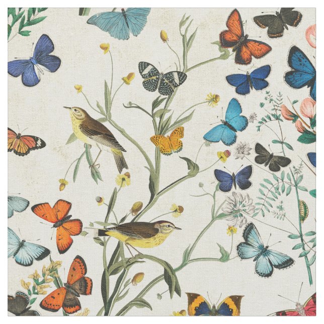Vintage Botanicals Butterflies Ivory Tyg (Närbild)