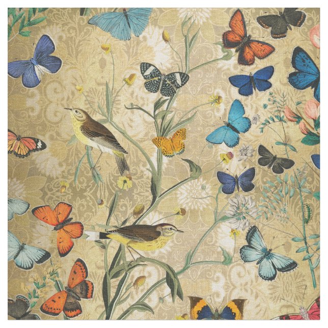 Vintage Botanicals Butterflies Tyg (Närbild)