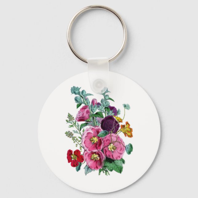 Vintage Botanicals Illustrations Hollyhocks Nyckelring (Framsida)