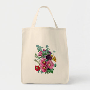 Vintage Botanicals Illustrations Hollyhocks Tygkasse