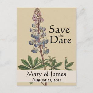 Vintage Botanicals Lupin Save Date Postcard Meddelande Vykort