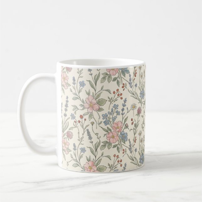 Vintage Botanisk Ängsblomma Kaffemugg (Vänster)