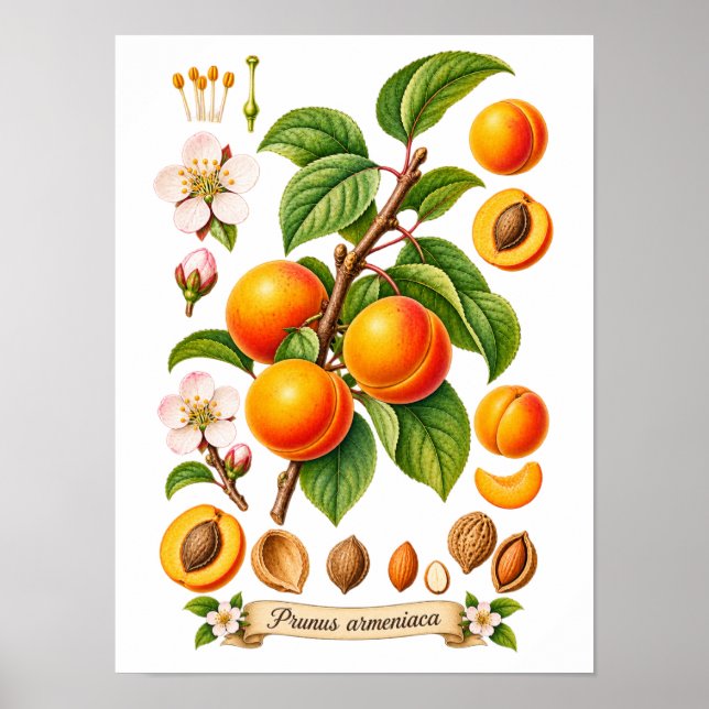 Vintage botanisk aprikosillustration poster (Framsidan)