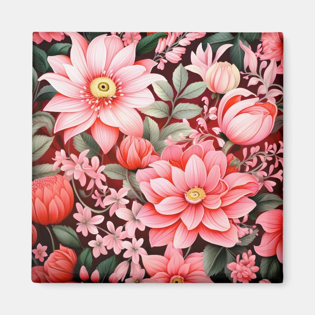 Vintage botanisk blommande blomsterträdgård magnet (Framsidan)