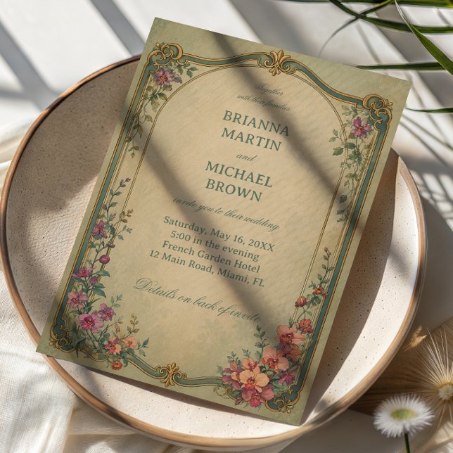 Vintage Botanisk Blommig Elegant Inbjudningar (Skapare uppladdad)