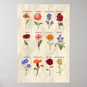 Vintage Botanisk Blommigt Art Poster