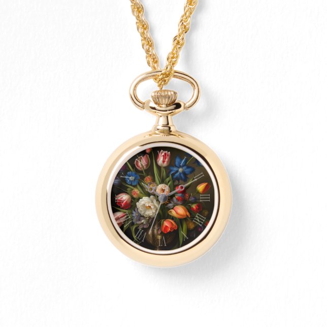 Vintage Botanisk Blommigt bouquet Painting W Armbandsur (Framsida)