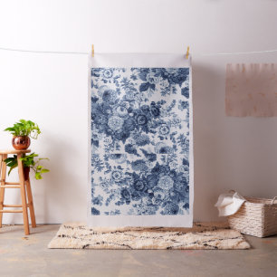 Vintage Botanisk Blommigt Indigo Blue Posy Tyg