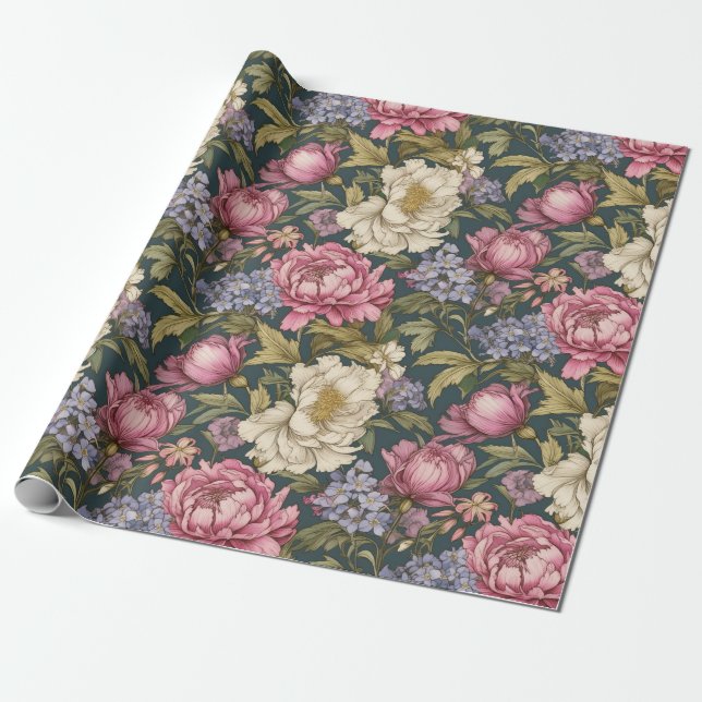 Vintage Botanisk Blommigt Presentpapper (Utrullad)