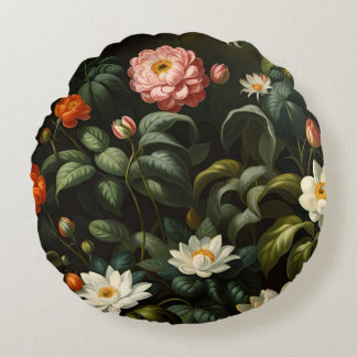 Vintage botanisk blomsterträdgård stilleben rund kudde