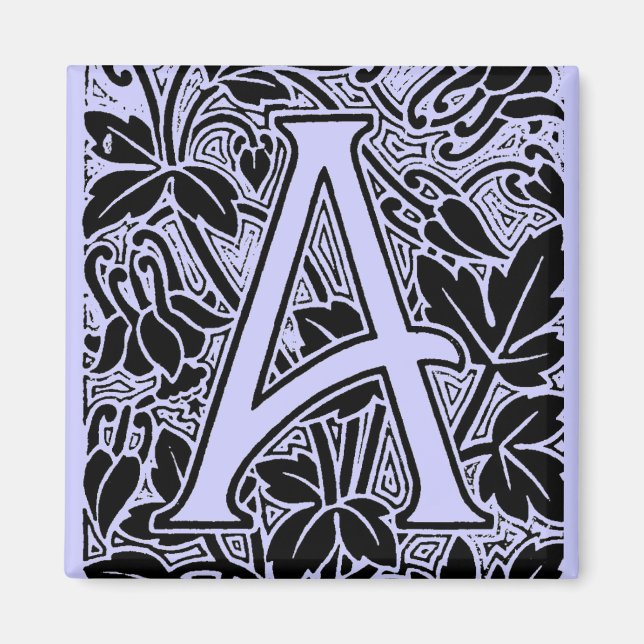 Vintage botanisk bokstav A-monogram Arts & Crafts Magnet (Framsidan)
