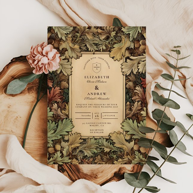 Vintage Botanisk Bröllodslövverk Inbjudningar (Skapare uppladdad)