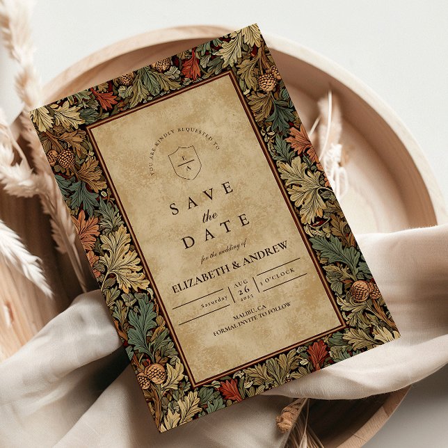 Vintage Botanisk Bröllodslövverk Spara Datumet (Skapare uppladdad)