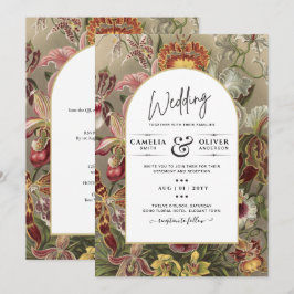 Vintage botanisk burgunderröd blomsterbröllopsinbj inbjudningar